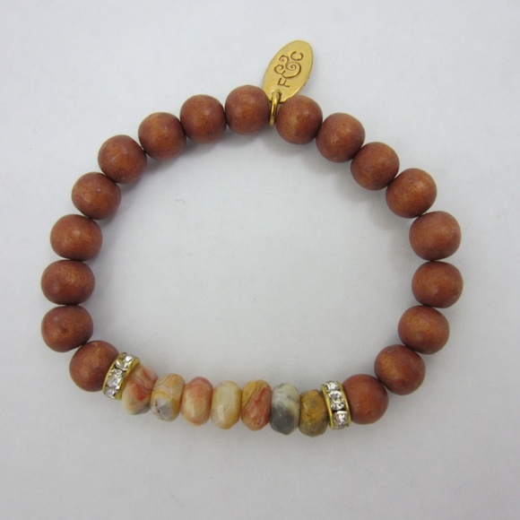 Agate & Wood Bead World Changing Stretch Bracelet - Picture 6 of 7